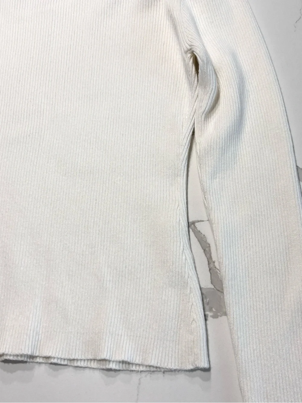 EESome White Ribbed Mock Turtleneck Sweater with Asymmetric Cutout Viscose Small